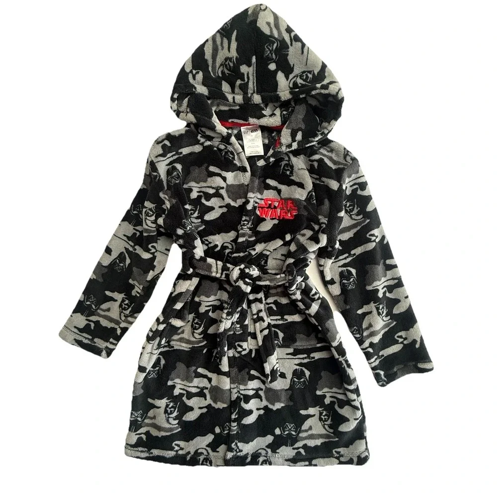GAP Star Wars Kids Robe Darth Vader Hooded Fleece Belt Sz 8‎ Gray